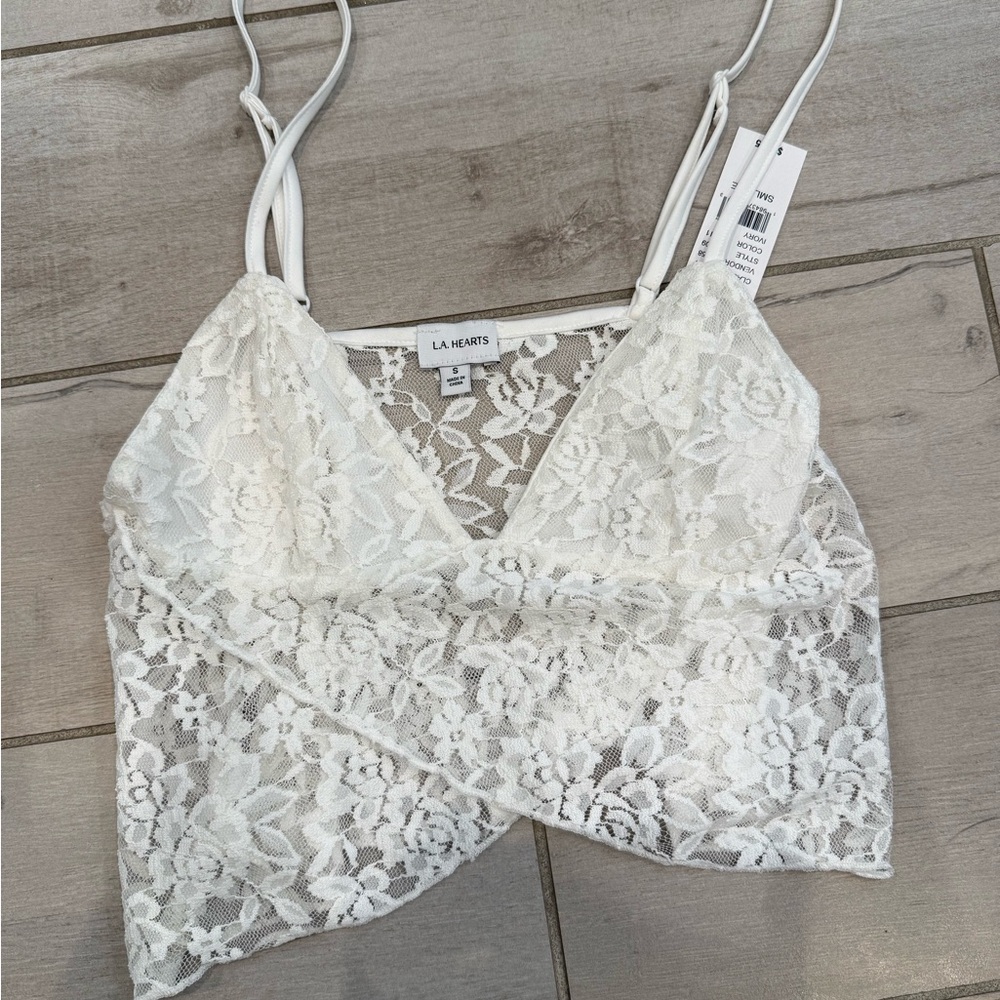 LA Hearts PacSun White Lace Crop Top Spaghetti Strap Size Small NWT